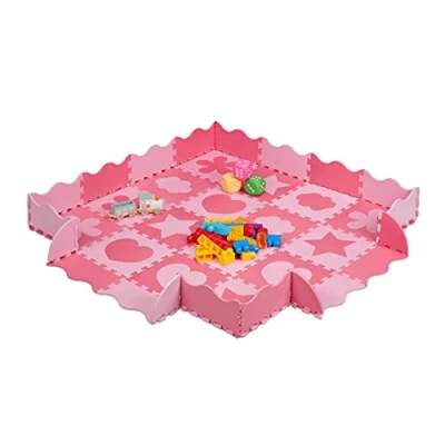 Image de Relaxdays Tapis de Sol Puzzle 52 pièces, Mousse EVA, sans polluants, 1,4 m2, Dalle Jeu bébé Bord, Diff Motifs, Rose, 10037478_113, Taille Unique