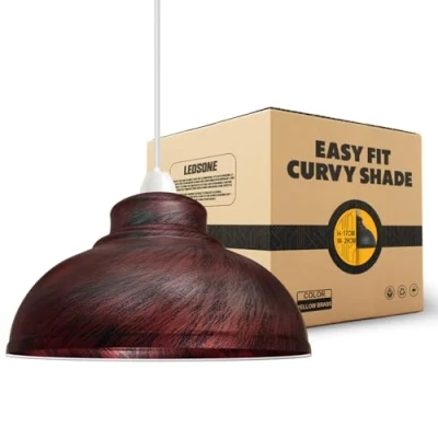 Image de LEDSone Abat Jour de Plafond Industriel, Lampe Suspendu en Forme dôme courbé Style rétro Vintage pour plafonniers Suspendus (Rouge Rustique)