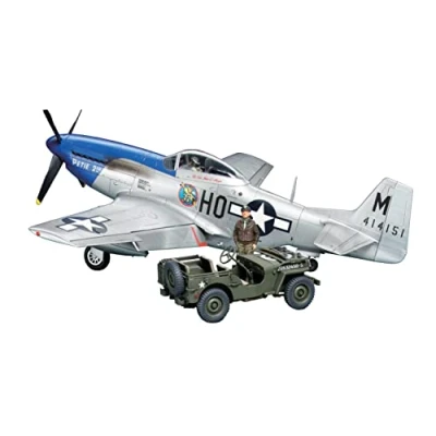Image de Tamiya 25205 1:48 US P 51D Mustang &amp; 4 x Lt.Fahzg. kit de modélisme, Construction en Plastique, à Assembler, réplique détaillée