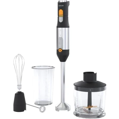 Image de Sencor Mixeur Plongeant Multifonction Ultra Puissant 5 en 1, 1200W, avec Fouet, Hachoir &amp; Mousseur, Lames Quad Blades Inox, Contrôle de Vitesse Continu, Design Ergonomique Noir [SHB 6302WH]