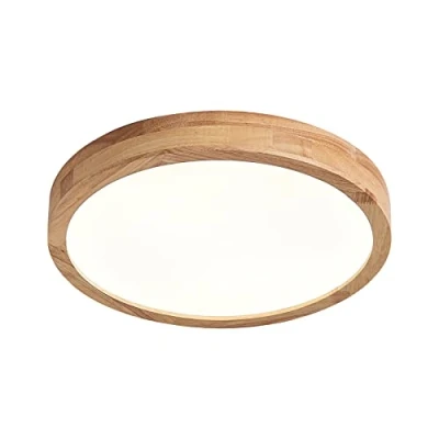 Image de Schindora plafonnier LED en bois, 20 W, blanc chaud, 3000 K, 1600 lm, rond bois Ø 30 cm, pour salon, cuisine, salle à manger, couloir, maison, bureau, chambre d&#039;enfant