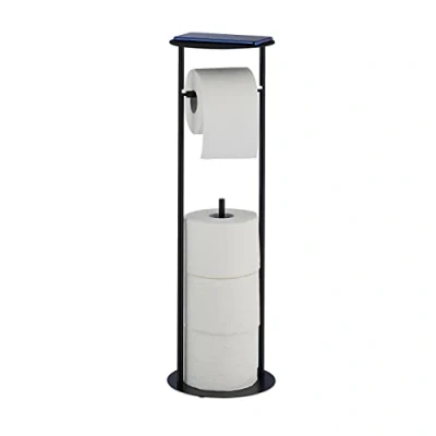Image de Relaxdays Serviteur WC Non Fixe, pour Stocker Jusqu’à 3 Rouleaux, décoratif, H x L P : env.59,5 17,5 cm, Noir