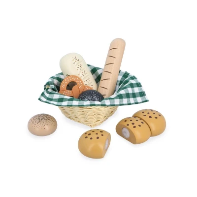 Image de Janod Panier de Boulangerie en Bois Corbeille Viennoiseries 6 Accessoires Dinette Réalistes Idéal Complément Cuisine Enfant Développe Imagination Dès 3 Ans J06645