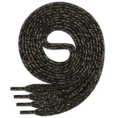 Image de Lacets de qualité en polyester Di Ficchiano© plat env. 7 mm large 100 % coton, anti déchirure, 16 couleurs, longueur 45 200 cm Noir noir/or, 150
