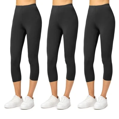 Image de Merry Style Leggings Femme 3/4 Confortable Viscose Pantacourt Tenue Sport MS10 144 (Noir/Noir/Noir, XXL)