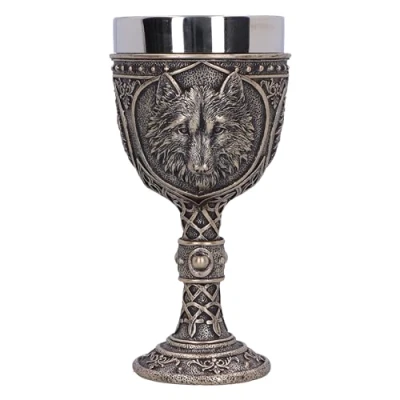 Image de Nemesis Now calice de soif sauvage 20 cm, résine, bronze, loup tige détail nœud, article cadeau loup, insert amovible en acier inoxydable, moulé dans la meilleure