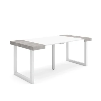 Image de Skraut Home Table Console Extensible Meuble 180 pour 8 Personnes Pieds Bois Massif Style Moderne Blanc et Ciment