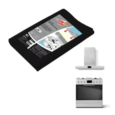 Image de Filtre de hotte cuisine, éponge universelle pour aspirante, absorbe les odeurs, la graisse et vapeur, tapis filtrant découpé sur mesure (40 x 80 cm, noir)