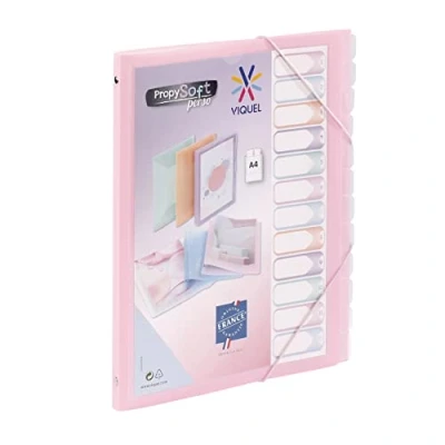 Image de Viquel Trieur 12 compartiments A4 personnalisable Propysoft Fermeture élastique Rose translucide