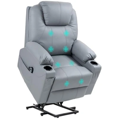 Image de HOMCOM Fauteuil de télévision avec Fonction releveur électrique, Relaxation Massage, Couchage, Repos Porte gobelet, télécommande et Poche latérale,