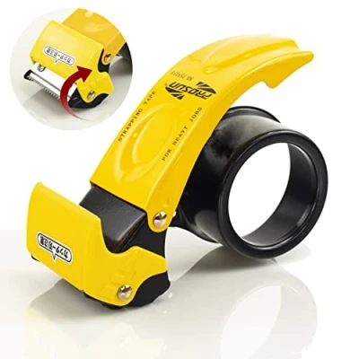 Image de PROSUN Couvercle de sécurité à lame 5,1 cm, distributeur ruban adhésif d&#039;emballage professionnel en métal, pistolet adhésif, cutter avec supplémentaire, noir