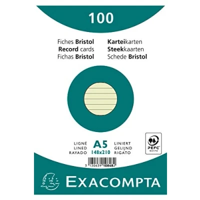 Image de Exacompta Réf. 10848SE Paquet de 100 fiches bristol lignées non perforées sous film compatibles avec imprimante jet d&#039;encre, laser et photocopieur format 148 x 210 mm couleur vert