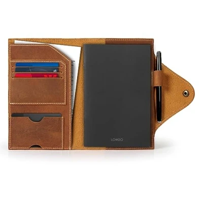 Image de Londo Porte Documents en Cuir Véritable avec Bloc Notes et Fermeture à Pression (Camel, Mayen)