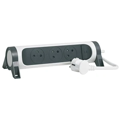 Image de LEGRAND Multiprise Rotative avec Interrupteur à Voyant LED 3 Prises Surface Terre Cordon 1,5m Blanc et Gris Foncé