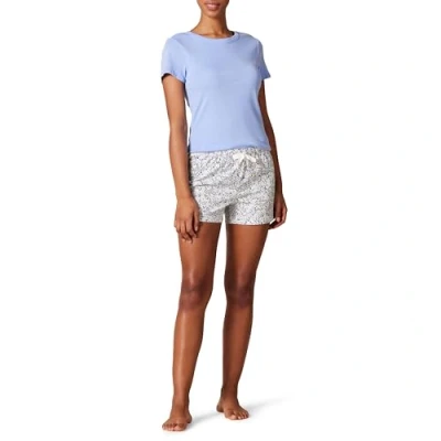 Image de Amazon Essentials Ensemble T Shirt et Short de Nuit en Popeline Femme, Bleu Fleuri, L