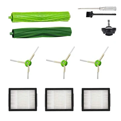 Image de Pièces de Rechange pour aspirateur iRobot Roomba i3 i3+ i4 i4+ i6 i6+ i7 i7+ i8 i8+/Plus E5 E6 E7 I&amp;E, 1 Brosse en Caoutchouc et Roulette Avant, 3 filtres brosses latérales