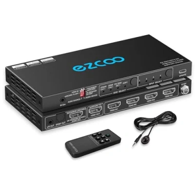 Image de Commutateur HDMI 2.1 4K 120Hz eARC 4x1 Extracteur Audio VRR ALLM HDCP2.3 Arc HDR10 Optique SPDIF et Sortie 3,5mm Switch 4 in 1 Out Télécommande IR Dolby Digital EDID pour PS5 Xbox AMD