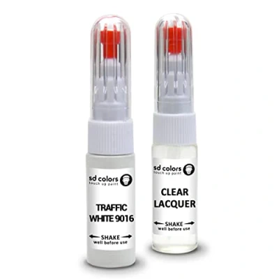 Image de SD COLORS TRAFFIC White RAL 9016 Kit de retouche peinture 20 ML avec pinceau à rayures Code couleur Blanc