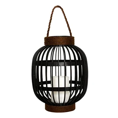 Image de Lanterne solaire décorative poignée en corde effet bougie LED blanc chaud FIDJY H30cm