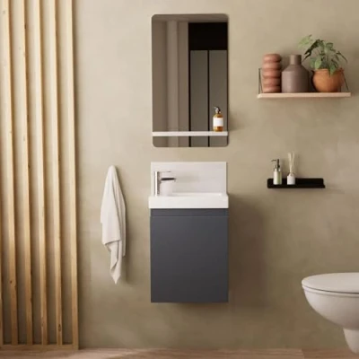 Image de Meuble Lave Mains Lisa avec Miroir Tablette Blanche