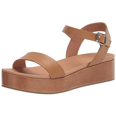 Image de Amazon Essentials Sandales Plates à Deux Lanières Femme, Cognac, 37 EU