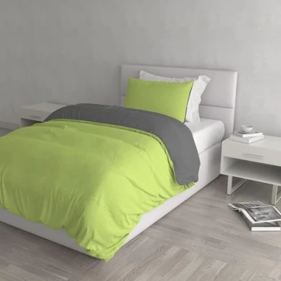 Image de Italian Bed Linen CP NC Verde Acido/Fumo 1PM Natural Color housse de couette double face couleur unie avec taies d&#039;oreiller, 100 % Coton, Vert Acide/Gris foncé, Small