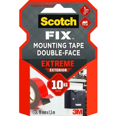 Image de Scotch Fix Ruban Adhésif Double Face de fixation Extrême Pour Extérieur, 19 mm x 1,5 m un Usage Extérieur extrême, avec la Technologie avancée 3M, Noir