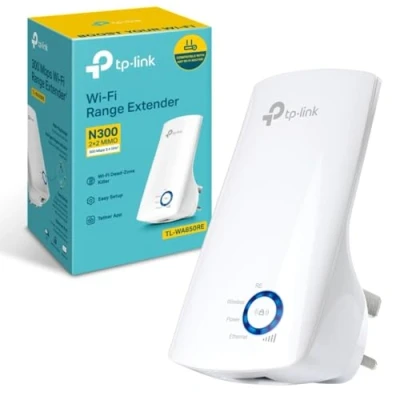 Image de TP Link TL WA850RE N300 Universal Range Extender, Broadband/Wi FI Wi Booster/Hotspot with 1 Ethernet Port, Plug and Play, Built in Access Point Mode, UK Plug, White