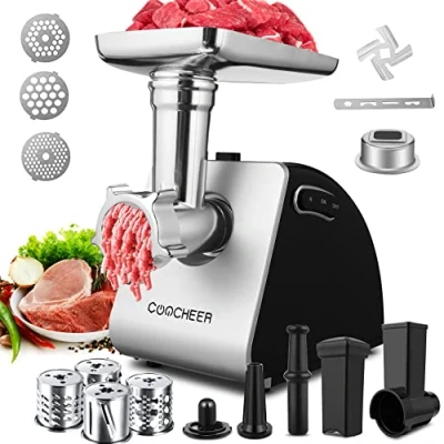 Image de COOCHEER Hachoir à Viande Électrique 2000W, Machine Saucisses et Robot de Cuisine 2en1, avec 3 disques trous, 4 lames coniques un embout pour réaliser des cookies