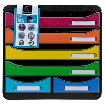 Image de Exacompta Réf. 312798D BIG BOX MAXI 1 Caisson 4 tiroirs pour document A4+ et 2 petits ranger des ustensiles Dimensions extérieures : P 34,7 x l 27,8 H 27,1 cm Arlequin
