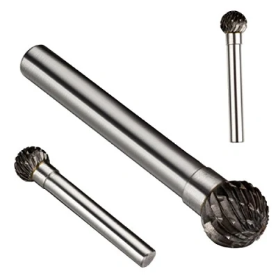 Image de sourcing map Fraise Rotative Lime en carbure de tungstène à double coupe forme boule Tige 6 mm et tête diamètre 10