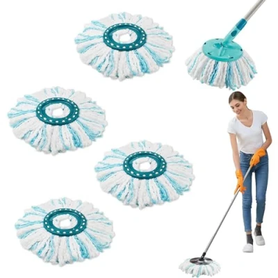 Image de 4 Pièces pour Leifheit Têtes de Rechange Clean Twist Disc Mop Franges Remplacement en Microfibres Un Nettoyage Efficace des Particules Saleté, Lavage Sol.