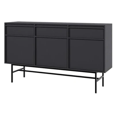 Image de Selsey Commode Deboute Meuble De Rangement À 3 Tiroirs Portes Push to Open 154 cm Noir Evo
