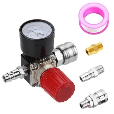 Image de 1 régulateur de pression 1/4&quot; du compresseur d&#039;air, valve régulation avec manomètre, standard UE (4 trous)