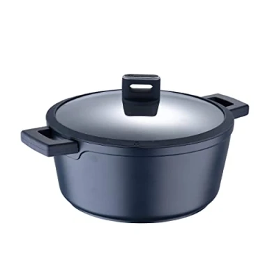 Image de MasterPRO Indigo Faitout de 28 x 13 cm avec couvercle antiadhésif en fonte d&#039;aluminium Revêtement Xylan Plus Poignées Soft Touch Tous types plaques