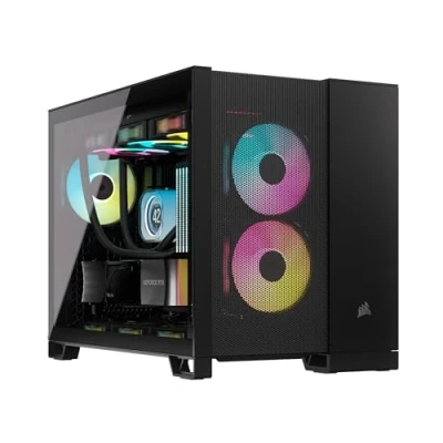 Image de CORSAIR 2500D Airflow Boîtier PC mATX Aucun Ventilateur Inclus Design à Double Chambre Grande Flexibilité de Refroidissement Compatible avec Les Cartes Mères Connexion Inversée Noir