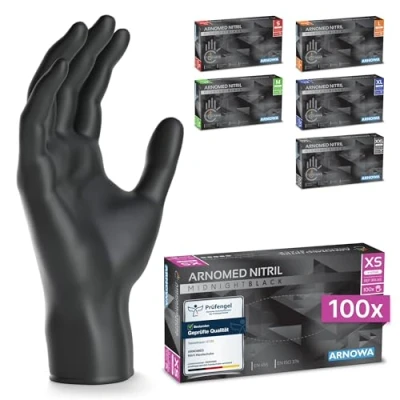 Image de ARNOMED gants nitrile taille XS, gant noir, 100 pièces/boîte, noir jetable non poudrés &amp; sans latex, de cuisine jetables, jetables en S, M, L, XL, XXL
