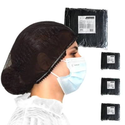 Image de Charlotte cheveux jetable 400 charlottes jetables OneProtek (Noir) pour usage Alimentaire Restauration et Médical, 53 cm, Respirantes Résistantes un confort longue durée