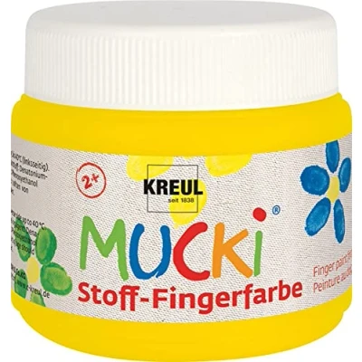 Image de KREUL 28102 Mucki peinture au doigt pour tissu, 150 ml en jaune, sans paraben, gluten, lactose et végétalienne, optimale l&#039;application avec les doigts mains