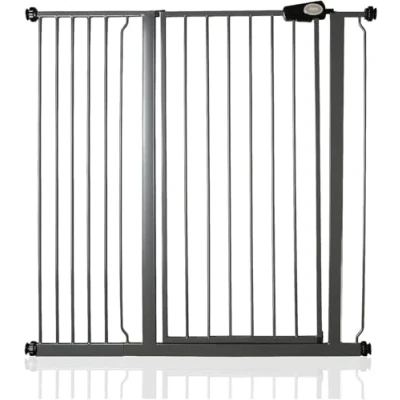 Image de Safetots Barrière de sécurité en métal extra haute à fixation par pression, 107.4cm 115cm, Gris ardoise, Hauteur 104cm, d&#039;escalier haute, pour bébé