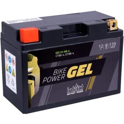 Image de intAct batterie MOTOCYCLE GEL offrant +30% de puissance démarrage Pour moto, quad, etc. GEL12 9B 4, CT9B GT9B 12V, 8 AH (c20), 170 A (EN) Dim : 150x65x102mm