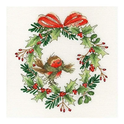 Image de Bothy Threads Kit de point croix avec couronne rouge gorge, 26 x cm, XX14, motif compté