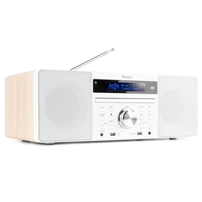 Image de Audizio Prato Radio Dab+ et Lecteur CD avec Technologie sans Fil Bluetooth, Écran LCD, Fonction Horloge Veille, 2X Port USB, Entrée AUX, Sortie Casque, Télécommande Incluse, Couleur Blanc