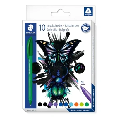 Image de Staedtler Ball 4320 M Etui carton 10 stylos bille triangulaires Pointe moyenne 1 mm Assortis Edition Cool &amp; Cute 4320MC10E1