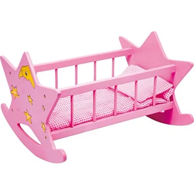 Image de 2865 Berceau en bois pour poupées &quot;Etoile&quot;, rose avec lune et étoiles, jusqu&#039;à 45 cm, à partir de 3 ans