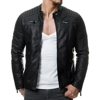 Image de Red Bridge Hommes Veste Simili Cuir Côtelé Véritable Blouson Transition Moto Coton Vestes, Noir Similicuir, S