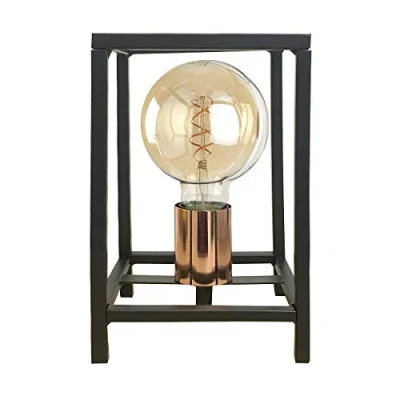 Image de ONLI Lampe de table style urbain Floki en métal noir avec support l&#039;ampoule couleur cuivre