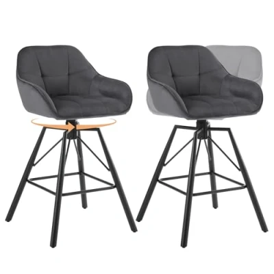 Image de WOLTU Tabouret Bar en Velour Lot de 2, Siège Rembourré Pivotant à 360, Chaise Bar, Tabourets Hauts pour avec Dossier et Repose Pieds, Velours Cadre Métal, Gris Foncé, BH397dgr 2