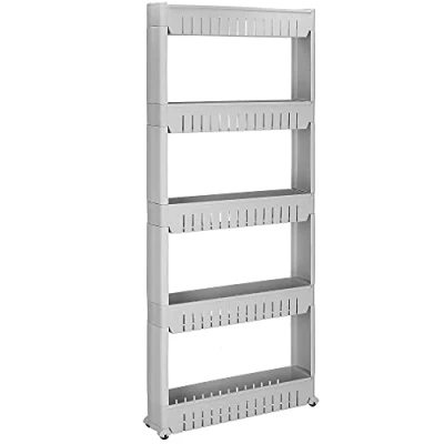 Image de SPRINGOS Étagère mobile à 3 compartiments sur pieds pour machine laver polyvalente salle de bains et toilettes (Gris 131,5 x 54 12,5 cm)