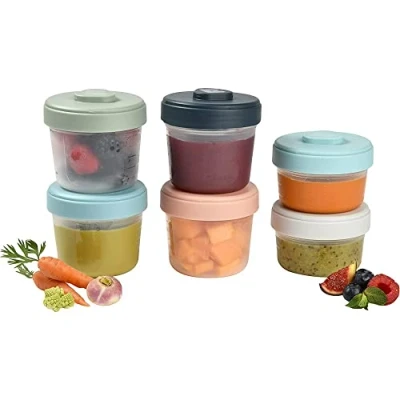 Image de Béaba, Lot de 6 Portions Conservation Clip, Pots empilables et emboîtables, 100 pour cent hermétique, Graduation, Zone marquage, Congélation, Lait Maternel (2 x 90 ml + 4 150 ml)